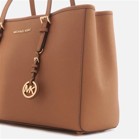 michael kors jet set large brown leather tote|Michael Kors large travel bag.